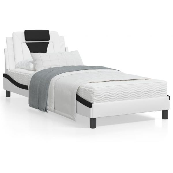 ARDEBO.de - Bett mit Matratze Weiß und Schwarz 90x190 cm Kunstleder