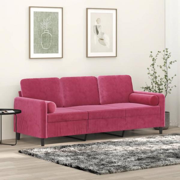 ARDEBO.de - 3-Sitzer-Sofa mit Zierkissen Weinrot 180 cm Samt