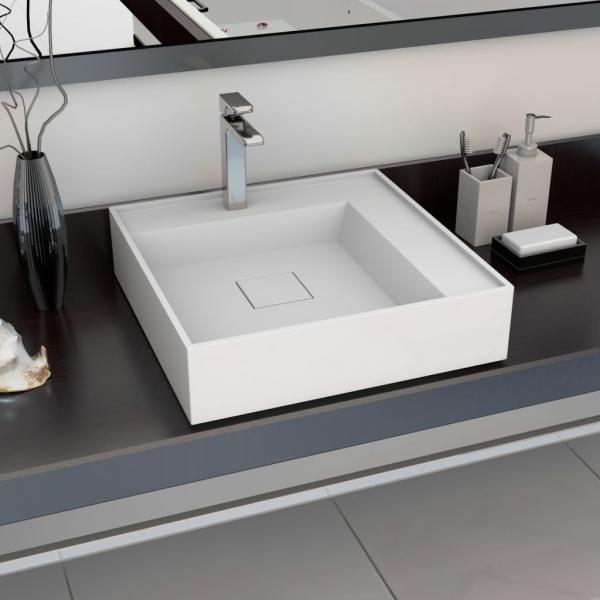 ARDEBO.de - Waschbecken 50 x 50 x 12,3 cm Mineralguss/Marmorguss Weiß
