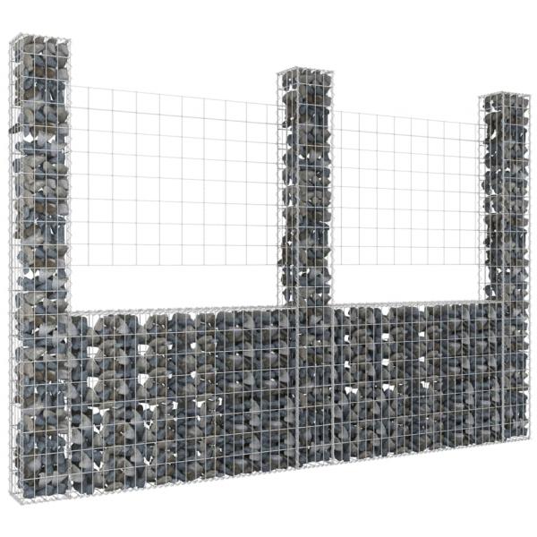 ARDEBO.de - Gabionenkorb U-Form mit 3 Säulen Eisen 260x20x200 cm