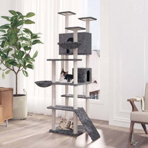 ARDEBO.de - Kratzbaum mit Sisal-Kratzsäulen Dunkelgrau 191 cm