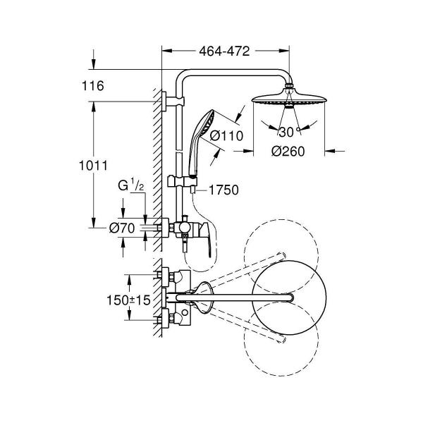GROHE Vitalio Joy 260 Duschsystem, zur Wandmontage, EcoJoy, chrom (27684001)