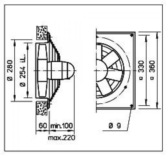Helios HQW 250/4 TK Axial Hochleistungsventilator 250mm, 930 m³/h, 1300 U/min (1103)