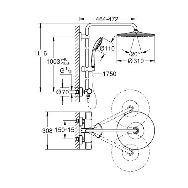 GROHE Vitalio Joy 310 Duschsystem, für Wandmontage, chrom (26400001)