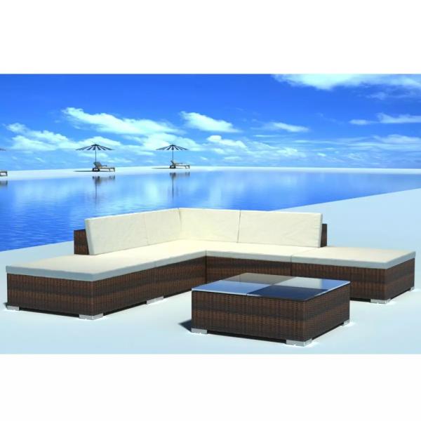 ARDEBO.de - 6-tlg. Garten-Lounge-Set mit Auflagen Poly Rattan Braun