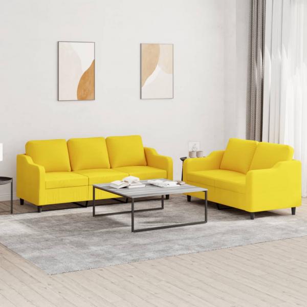 ARDEBO.de - 2-tlg. Sofagarnitur mit Kissen Hellgelb Stoff