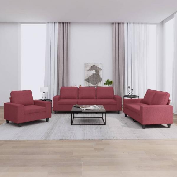 ARDEBO.de - 3-tlg. Sofagarnitur Weinrot Stoff
