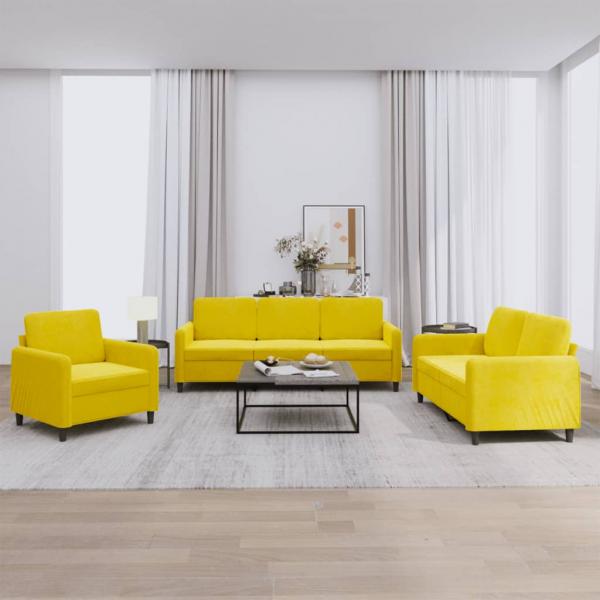 ARDEBO.de - 3-tlg. Sofagarnitur Gelb Samt