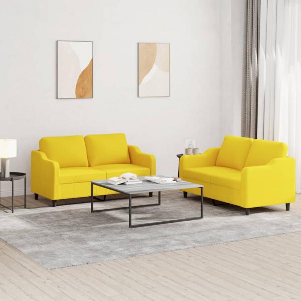 ARDEBO.de - 2-tlg. Sofagarnitur mit Kissen Hellgelb Stoff