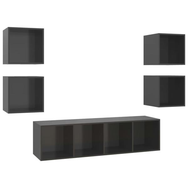 5-tlg. TV-Schrank-Set Hochglanz-Grau Holzwerkstoff