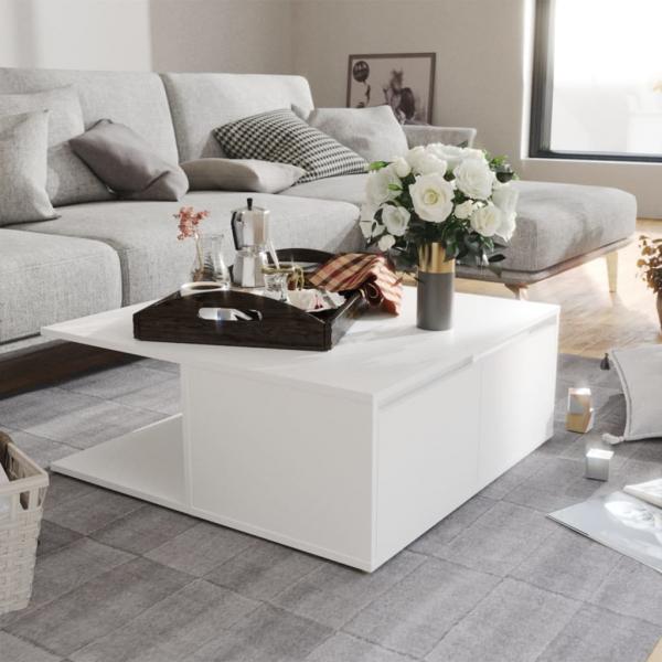 ARDEBO.de - Couchtisch Weiß 80x80x31 cm Holzwerkstoff