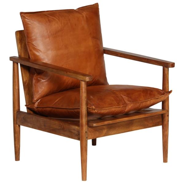 Sessel Braun Echtleder mit Akazienholz  