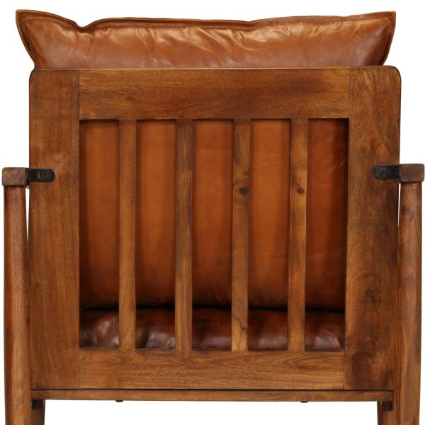 Sessel Braun Echtleder mit Akazienholz  