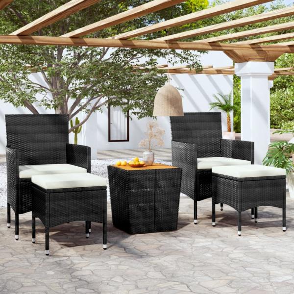 ARDEBO.de - 5-tlg. Garten-Bistro-Set Poly Rattan Massivholz Akazie Schwarz