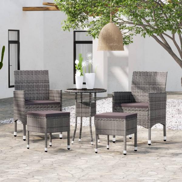 ARDEBO.de - 5-tlg. Garten-Lounge-Set Poly Rattan Grau