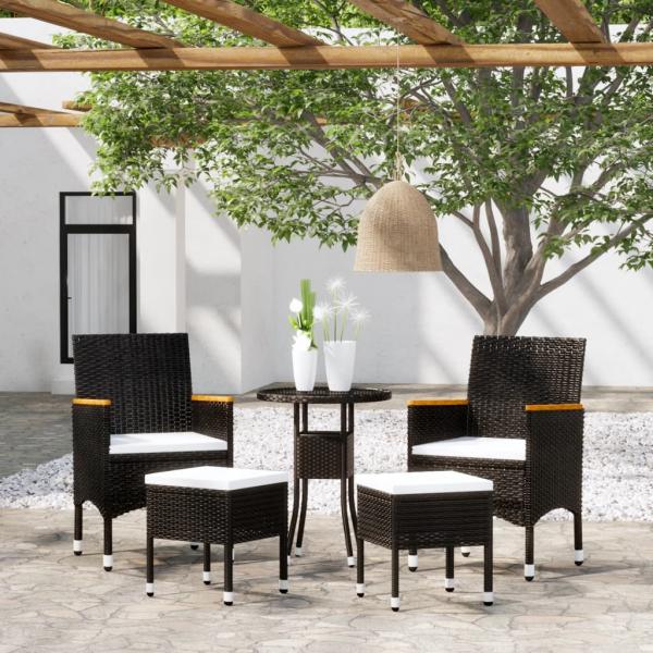 ARDEBO.de - 5-tlg. Garten-Lounge-Set Poly Rattan Schwarz