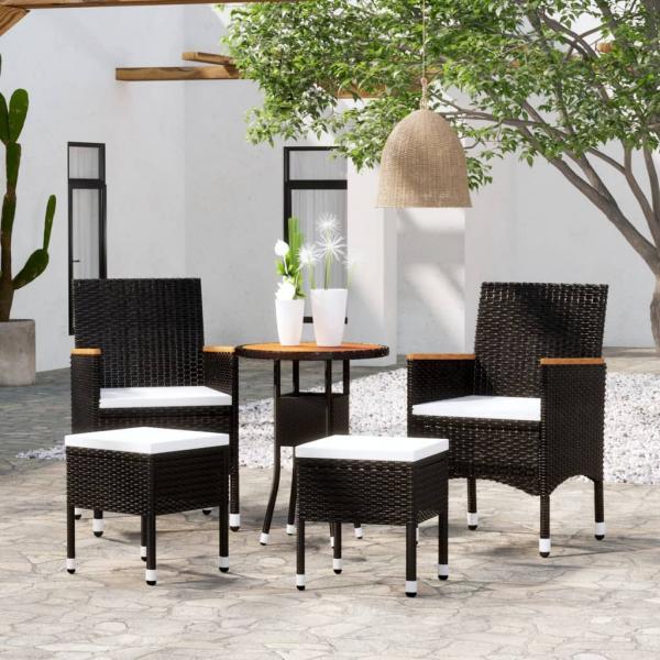 ARDEBO.de - 5-tlg. Garten-Lounge-Set Poly Rattan Schwarz