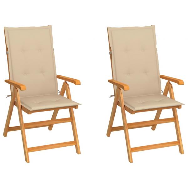 ARDEBO.de - Gartenstühle 2 Stk. mit Beigen Kissen Massivholz Teak