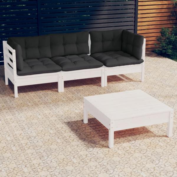 ARDEBO.de - 4-tlg. Garten-Lounge-Set mit Anthrazit Kissen Kiefernholz