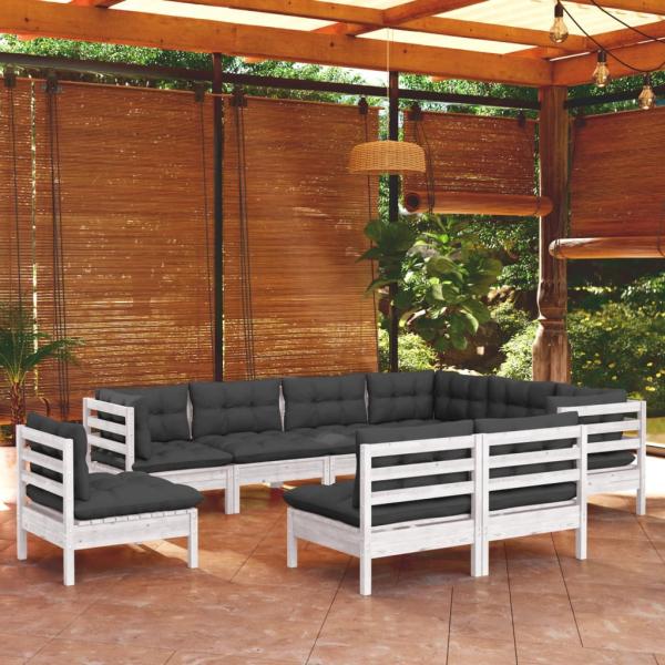 ARDEBO.de - 9-tlg. Garten-Lounge-Set mit Kissen Weiß Kiefer Massivholz