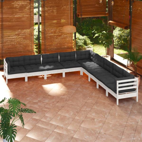 ARDEBO.de - 9-tlg. Garten-Lounge-Set mit Kissen Weiß Kiefer Massivholz