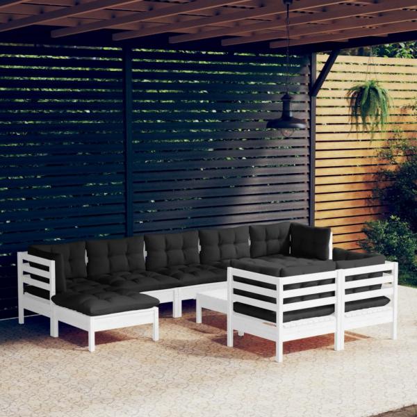 ARDEBO.de - 10-tlg. Garten-Lounge-Set mit Kissen Weiß Kiefer Massivholz