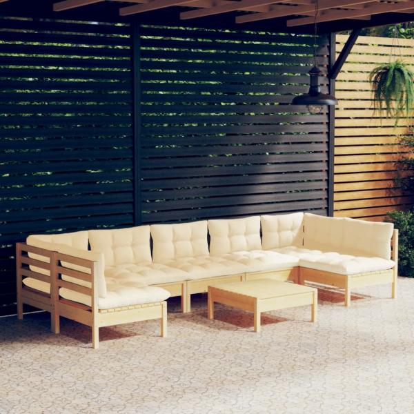 ARDEBO.de - 8-tlg. Garten-Lounge-Set mit Creme Kissen Massivholz Kiefer
