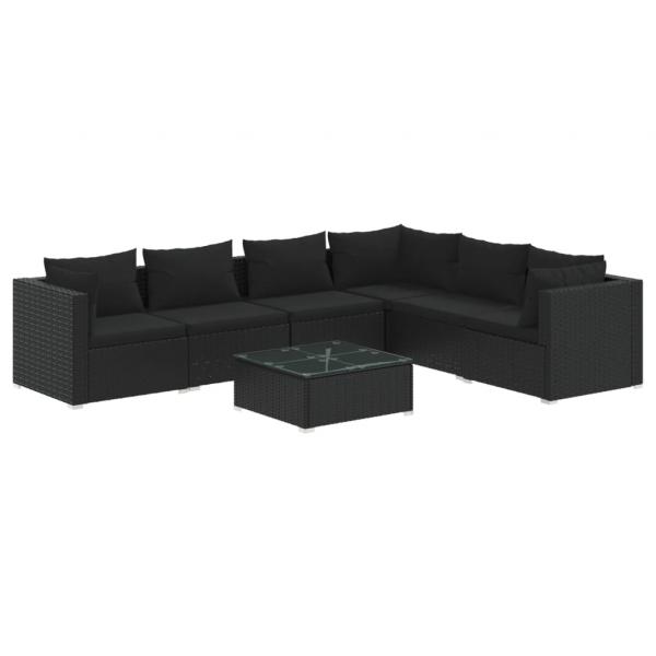 7-tlg. Garten-Lounge-Set mit Kissen Poly Rattan Schwarz