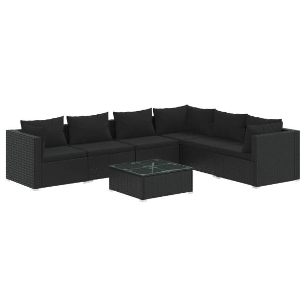 7-tlg. Garten-Lounge-Set mit Kissen Poly Rattan Schwarz