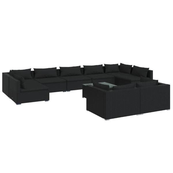 10-tlg. Garten-Lounge-Set mit Kissen Schwarz Poly Rattan