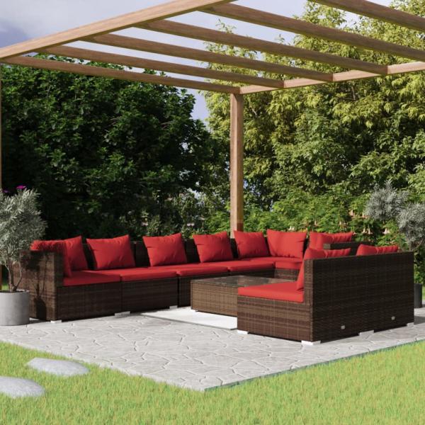 ARDEBO.de - 9-tlg. Garten-Lounge-Set mit Kissen Braun Poly Rattan