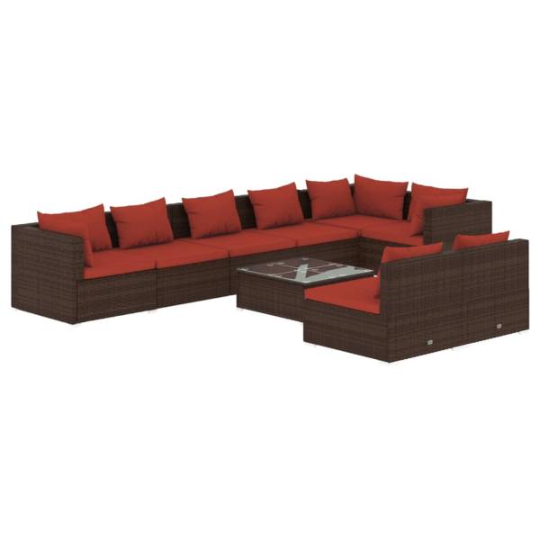 9-tlg. Garten-Lounge-Set mit Kissen Braun Poly Rattan