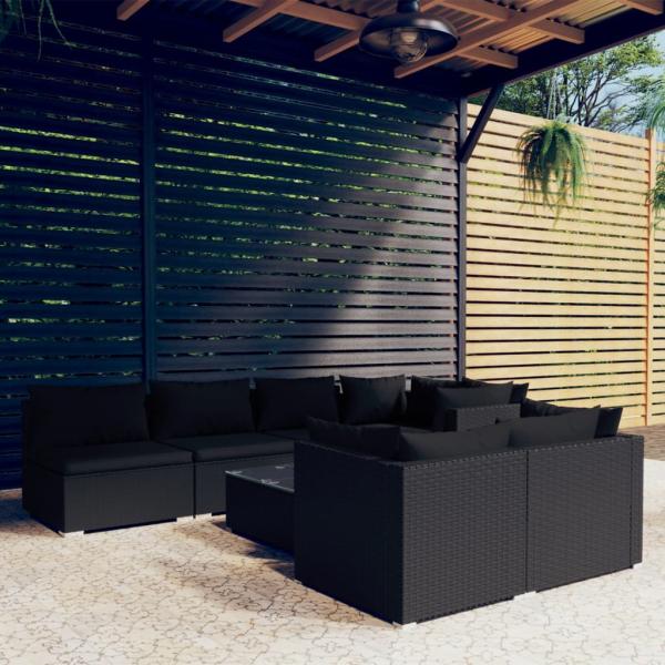 ARDEBO.de - 8-tlg. Garten-Lounge-Set mit Kissen Schwarz Poly Rattan