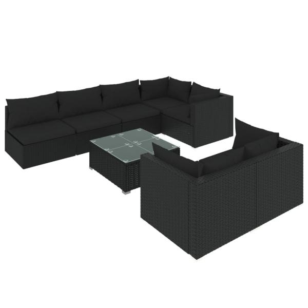 8-tlg. Garten-Lounge-Set mit Kissen Schwarz Poly Rattan