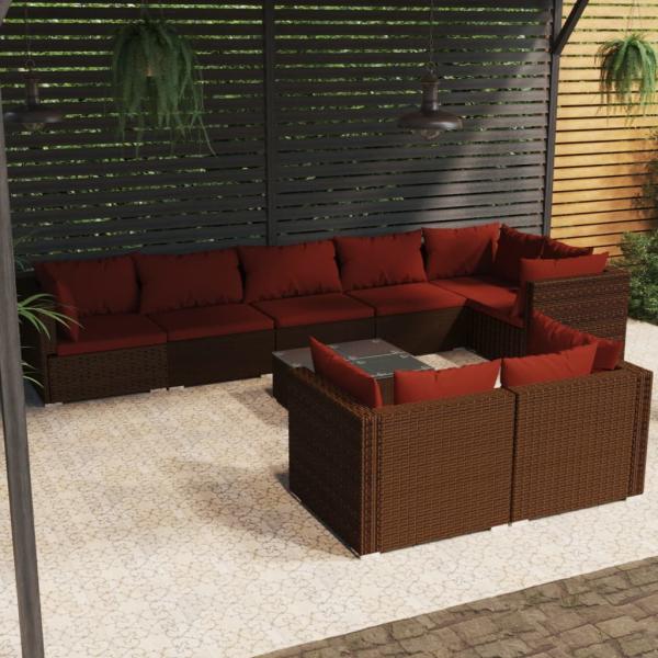 ARDEBO.de - 9-tlg. Garten-Lounge-Set mit Kissen Braun Poly Rattan