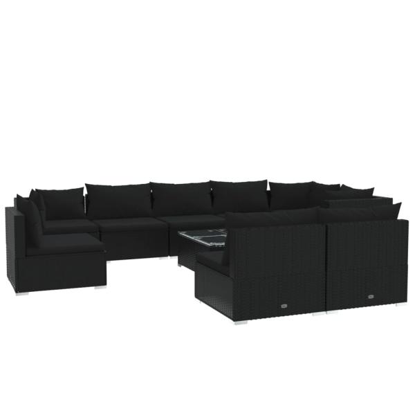 10-tlg. Garten-Lounge-Set mit Kissen Poly Rattan Schwarz