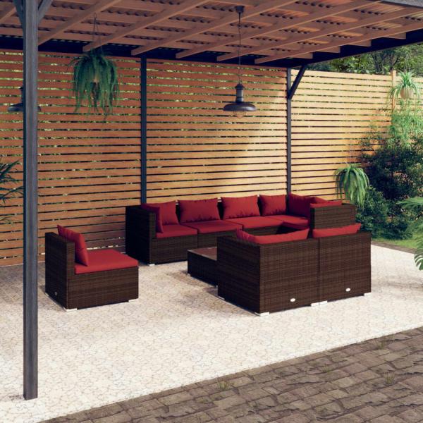 ARDEBO.de - 9-tlg. Garten-Lounge-Set mit Kissen Poly Rattan Braun