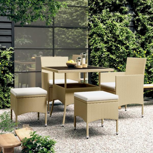 ARDEBO.de - 5-tlg. Garten-Essgruppe Poly Rattan Beige