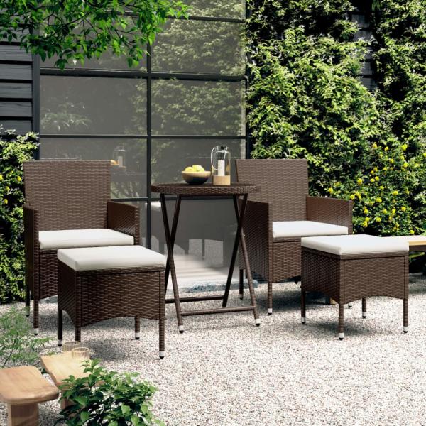 ARDEBO.de - 5-tlg. Bistro-Set Poly-Rattan und Hartglas Braun