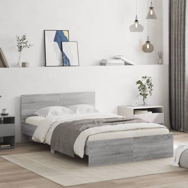 ARDEBO.de - Bettgestell mit Kopfteil Grau Sonoma 135x190 cm