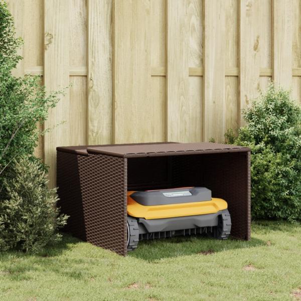 Mähroboter-Garage Braun 86x90x52/57 cm Poly Rattan