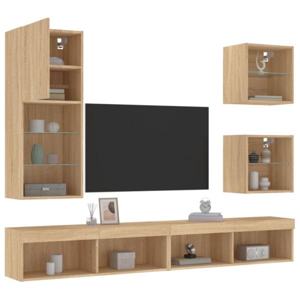 ARDEBO.de - 5-tlg. Wohnwand mit LED-Beleuchtung Sonoma-Eiche Holzwerkstoff