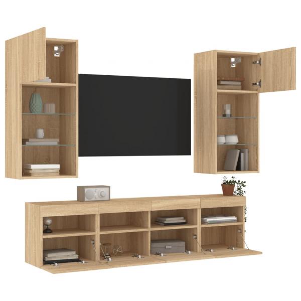 ARDEBO.de - 5-tlg. Wohnwand mit LED-Beleuchtung Sonoma-Eiche Holzwerkstoff
