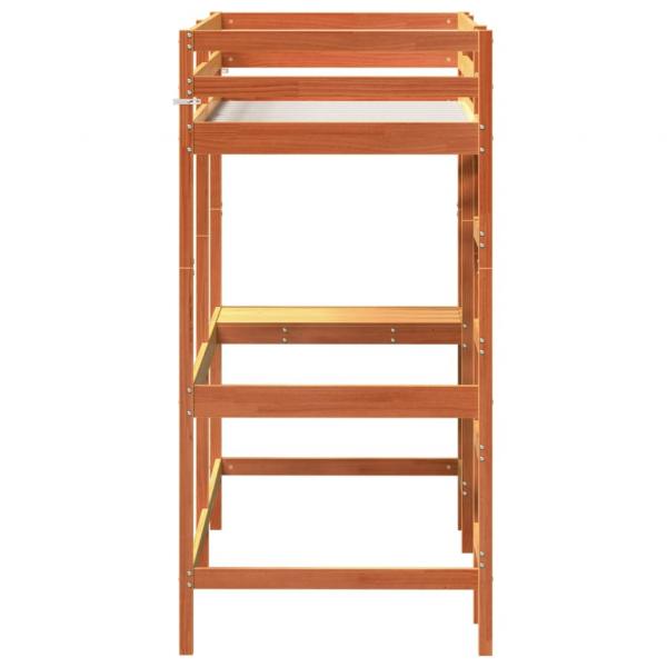 Hochbett mit Schreibtisch Wachsbraun 75x190cm Massivholz Kiefer