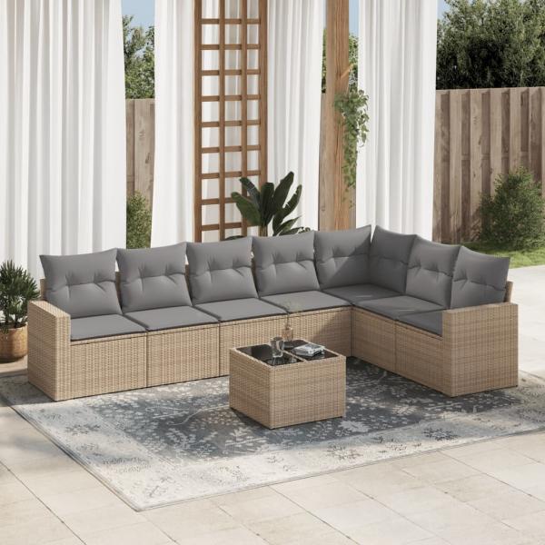 ARDEBO.de - 8-tlg. Garten-Sofagarnitur mit Kissen Beige Poly Rattan