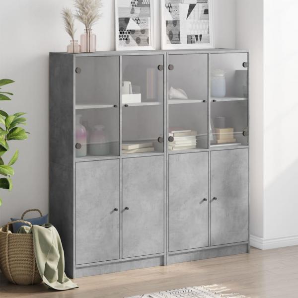 Bücherschrank mit Türen Betongrau 136x37x142 cm Holzwerkstoff