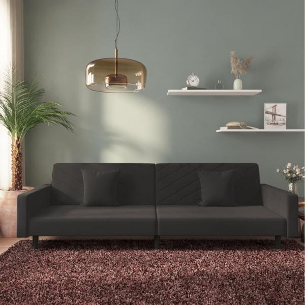 ARDEBO.de - Schlafsofa 2-Sitzer mit 2 Kissen Schwarz Samt