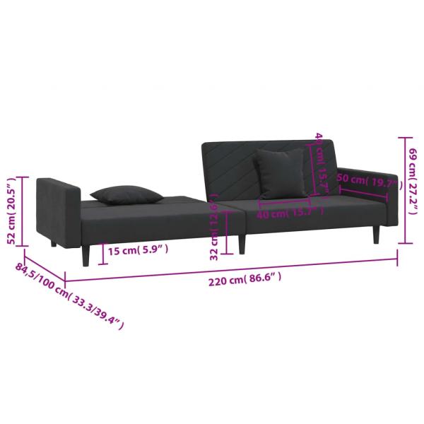 Schlafsofa 2-Sitzer mit 2 Kissen Schwarz Samt