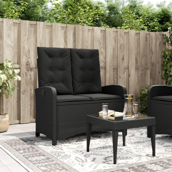 ARDEBO.de - Gartenbank Verstellbar mit Kissen Schwarz Poly Rattan