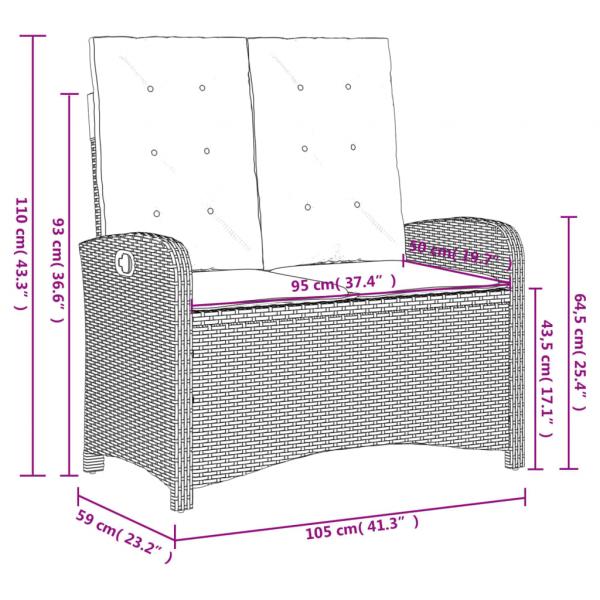 Gartenbank Verstellbar mit Kissen Schwarz Poly Rattan